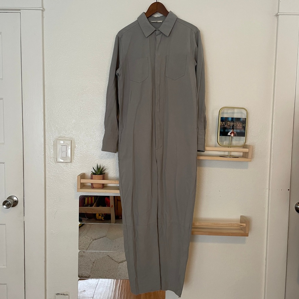 Mable Grey Utility Long Sleeve Jumpsuit Canvas‎ Coveralls Raw Hem S/M